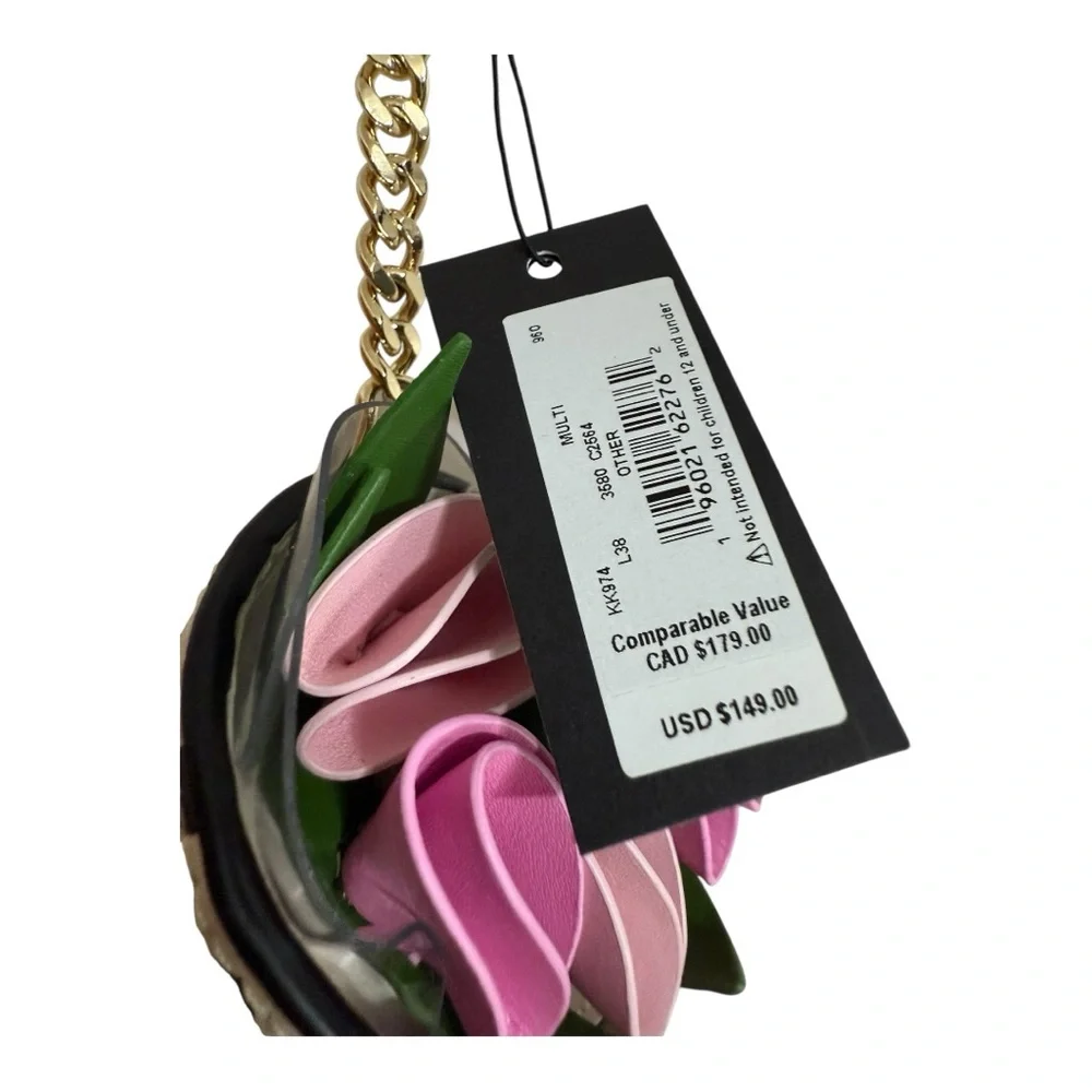 Kate Spade Flora Flower Bouquet Bag Charm NWT Pink Roses Polka Dots